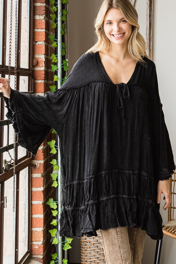 Oli & Hali Mineral Washed Ruffle Hem Hoodie Top