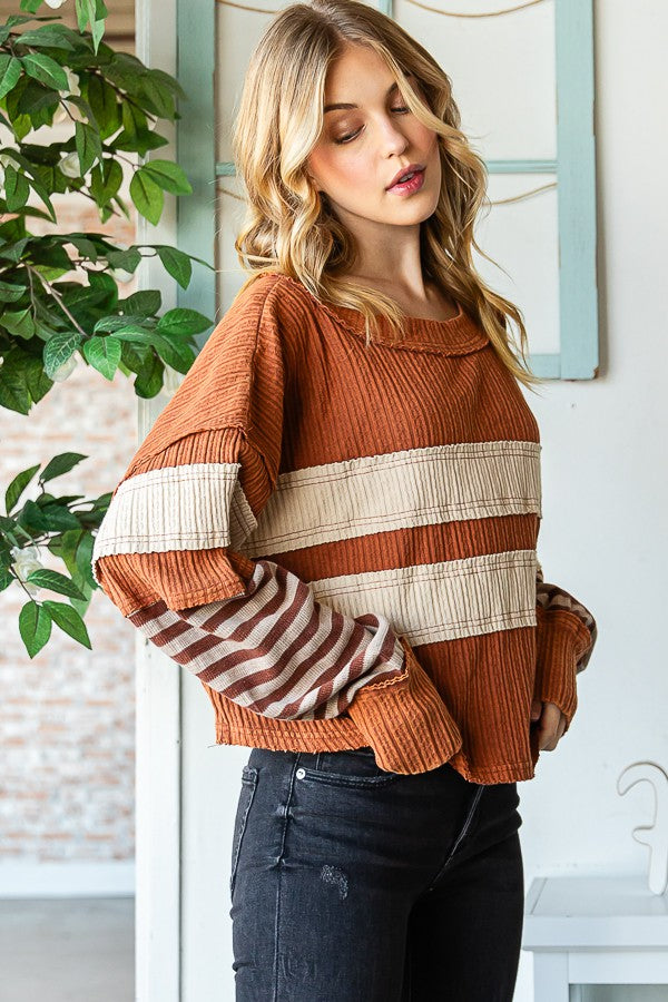 Oli & Hali Fabric Mixed Long Sleeve Top