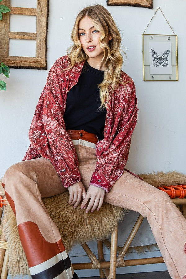 Oli & Hali Scarf Print Button Front Shirt Top