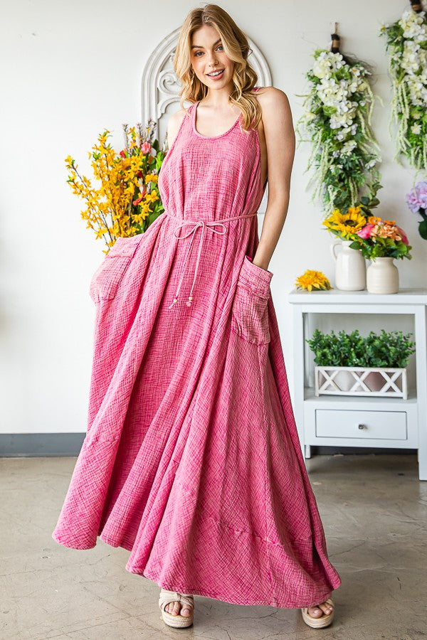 Oli & Hali Washed Sleeveless Oversized Pockets Dress