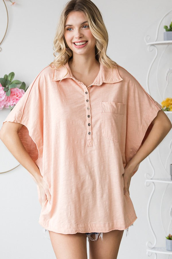 Oli & Hali Mineral Washed Button Down Top