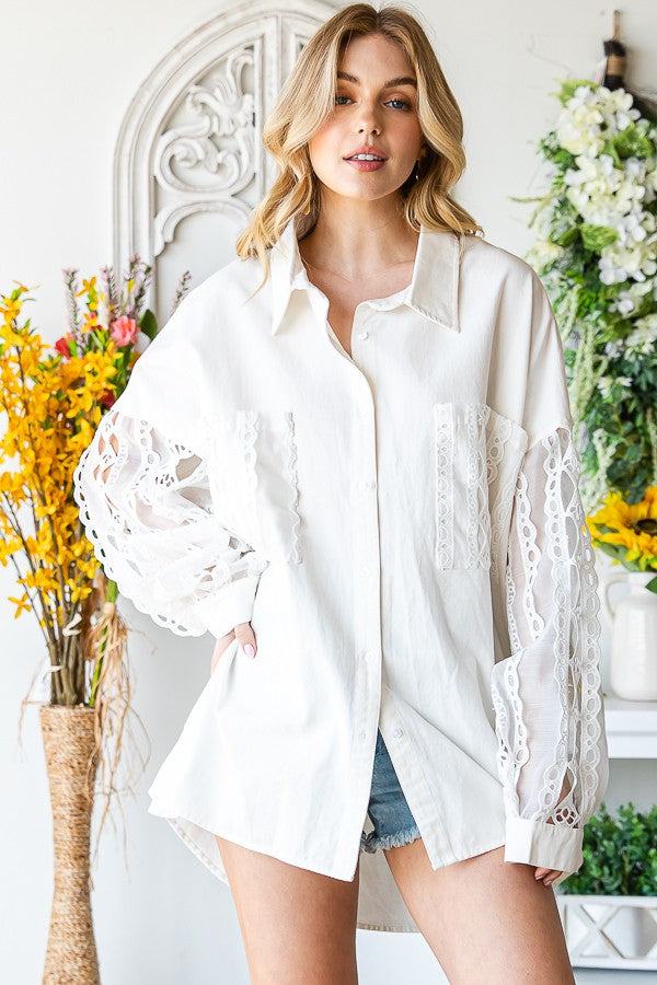 Oli & Hali Mineral Washed Embroidery Olganza Sleeve Top