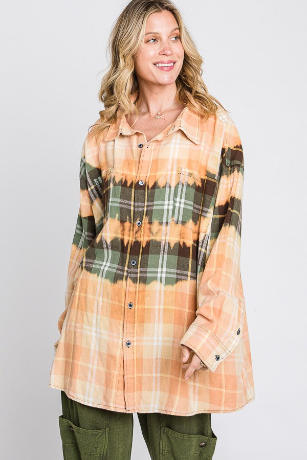 Oli & Hali Tiedye Front Pocket Detail Plaids Shirt Top