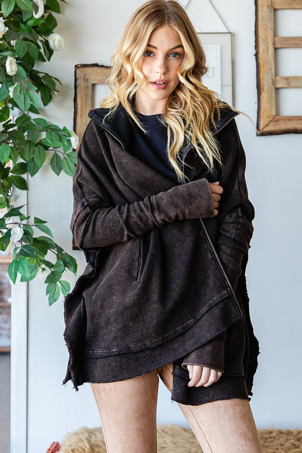 Oli & Hali Washed Turtle Neck Poncho Jacket