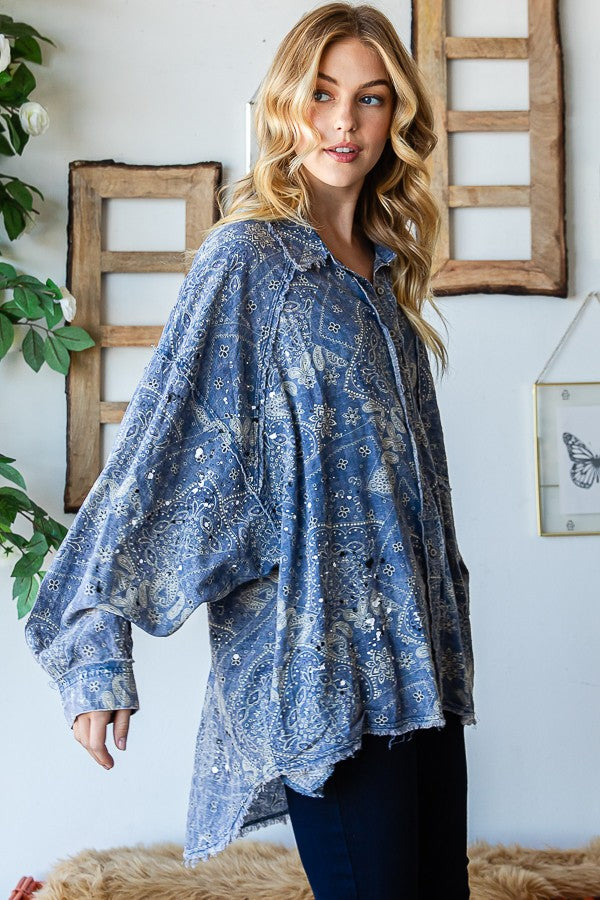 Oli & Hali Scarf Print Button Front Shirt Top