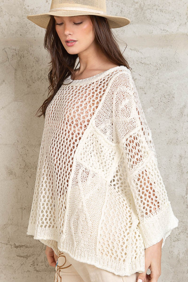 POL Open Knit Long Sleeve Casual Pullover Sweater Top