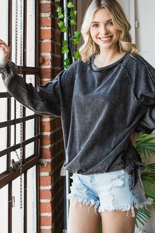 Oli & Hali Mineral Washed Side-Tie Pullover Top