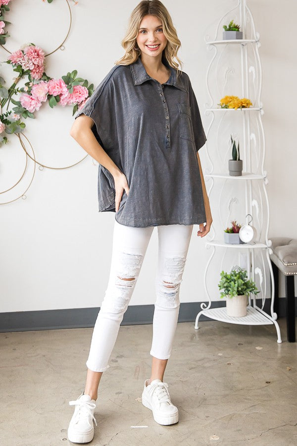 Oli & Hali Mineral Washed Button Down Top