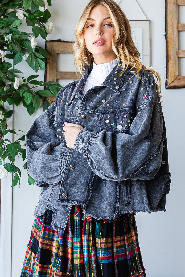 Oli & Hali Stone On Shouder Color Denim Jacket