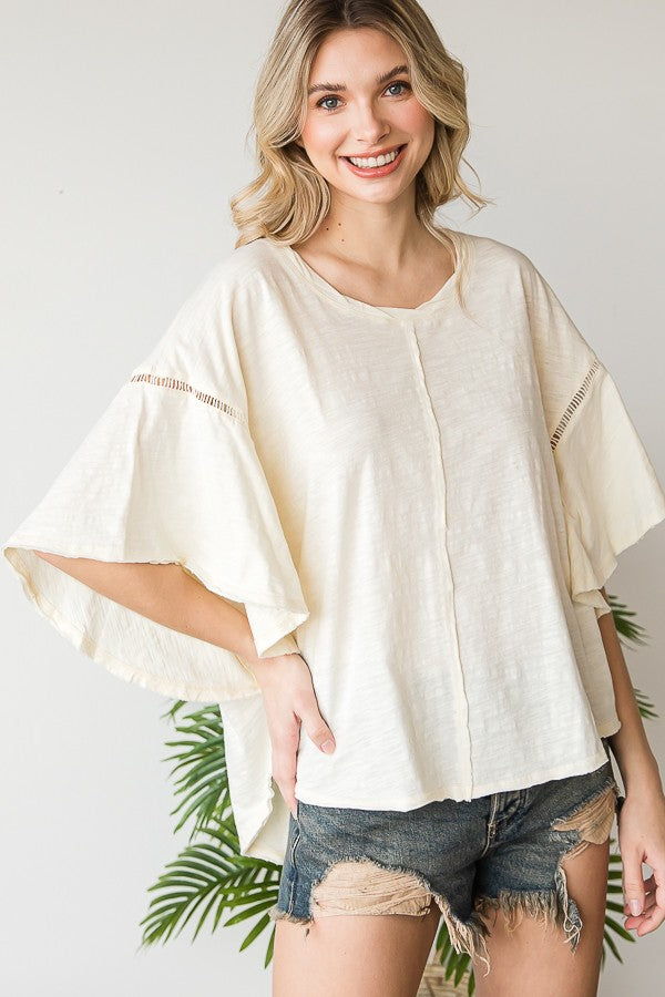Oli & Hali Mineral Washed Ruffle Sleeve Top