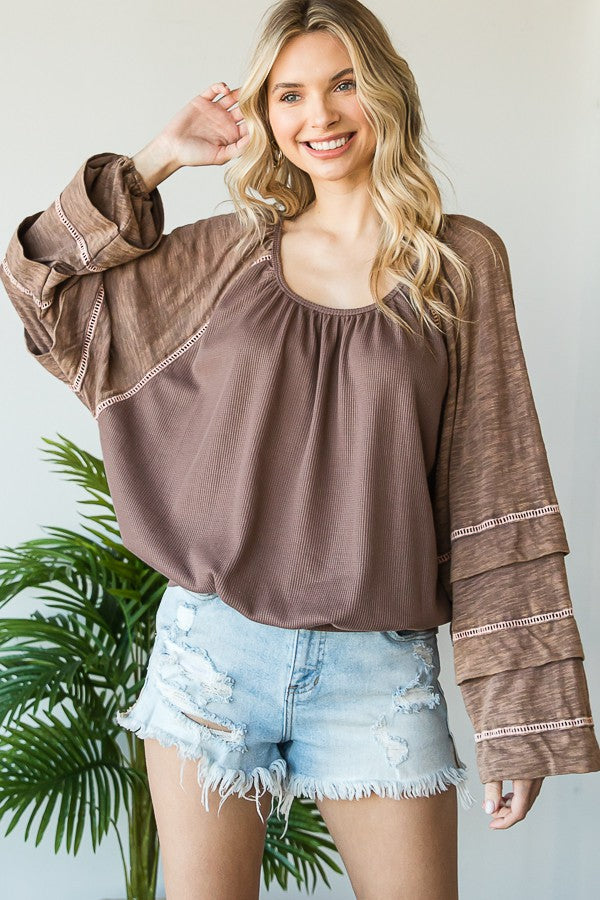 Oli & Hali Washed Tucked Sleeve Raglan Knit Top