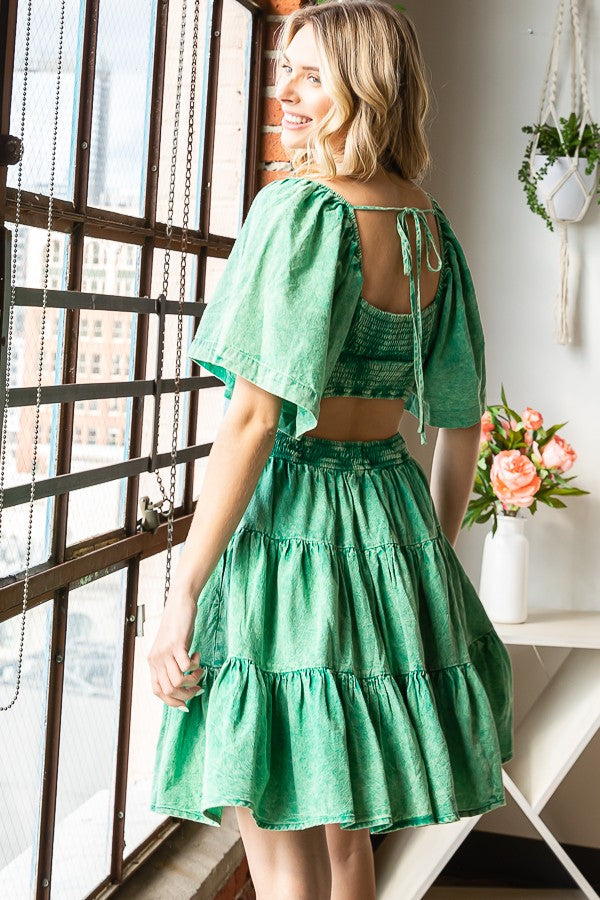 Oli & Hali Washed Cross Cut Out Tiered Mini Dress