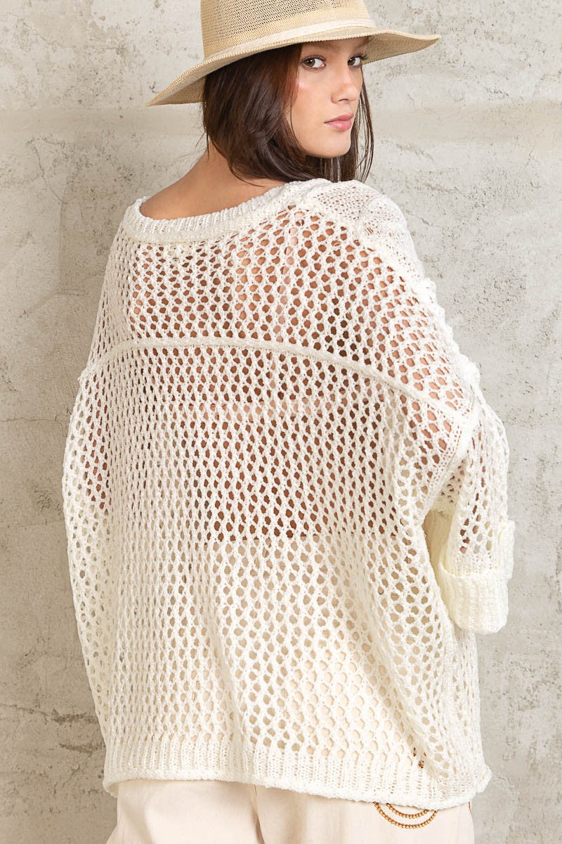 POL Open Knit Long Sleeve Casual Pullover Sweater Top