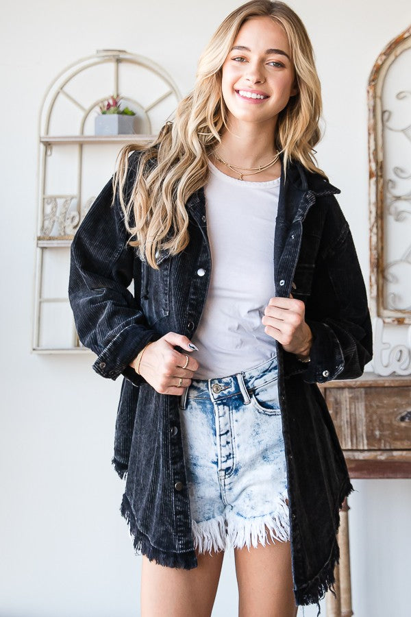 Oli & Hali Corduroy Button Down Hoodie Jacket