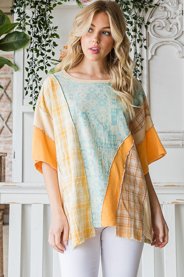 Oli & Hali Striped Sleeve With Wavy Applique Tee Top