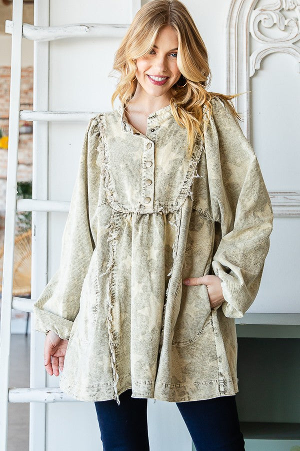 Oli & Hali Washed Star Print Corduroy Babydoll Top