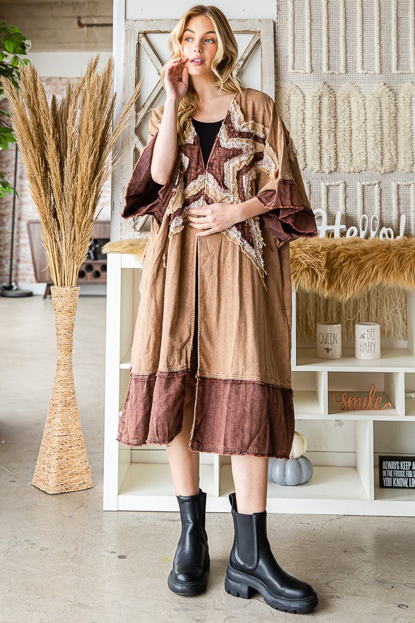 Oli & Hali Star Patched Kimono Without Fringe Jacket