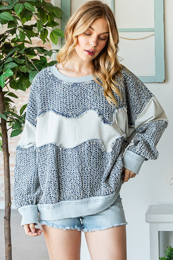 Oli & Hali Washed Fabric Mixed Pullover Top