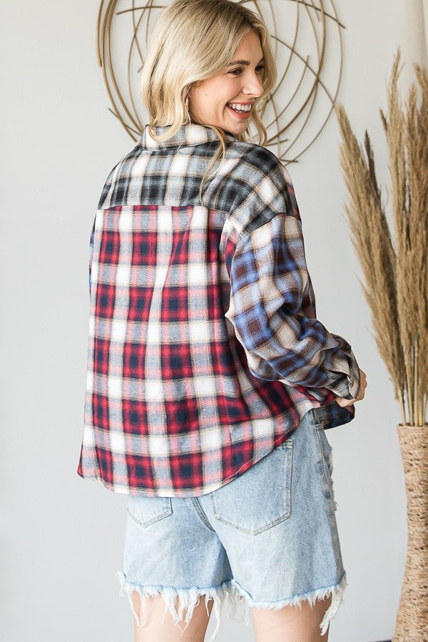 Oli & Hali Mix N Match Plaid Cropped Button Down Shirt Top