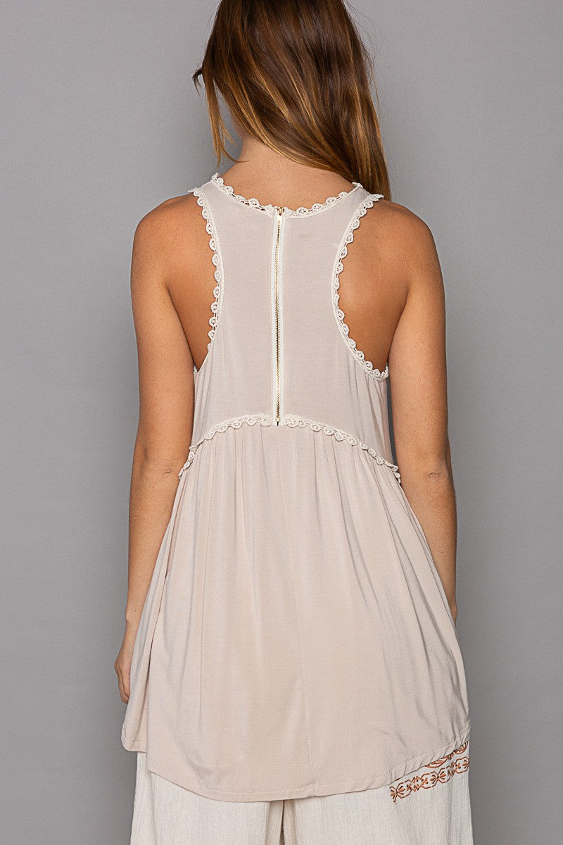 POL Babydoll Sleeveless Back Zipper Hi Lo Knit Top