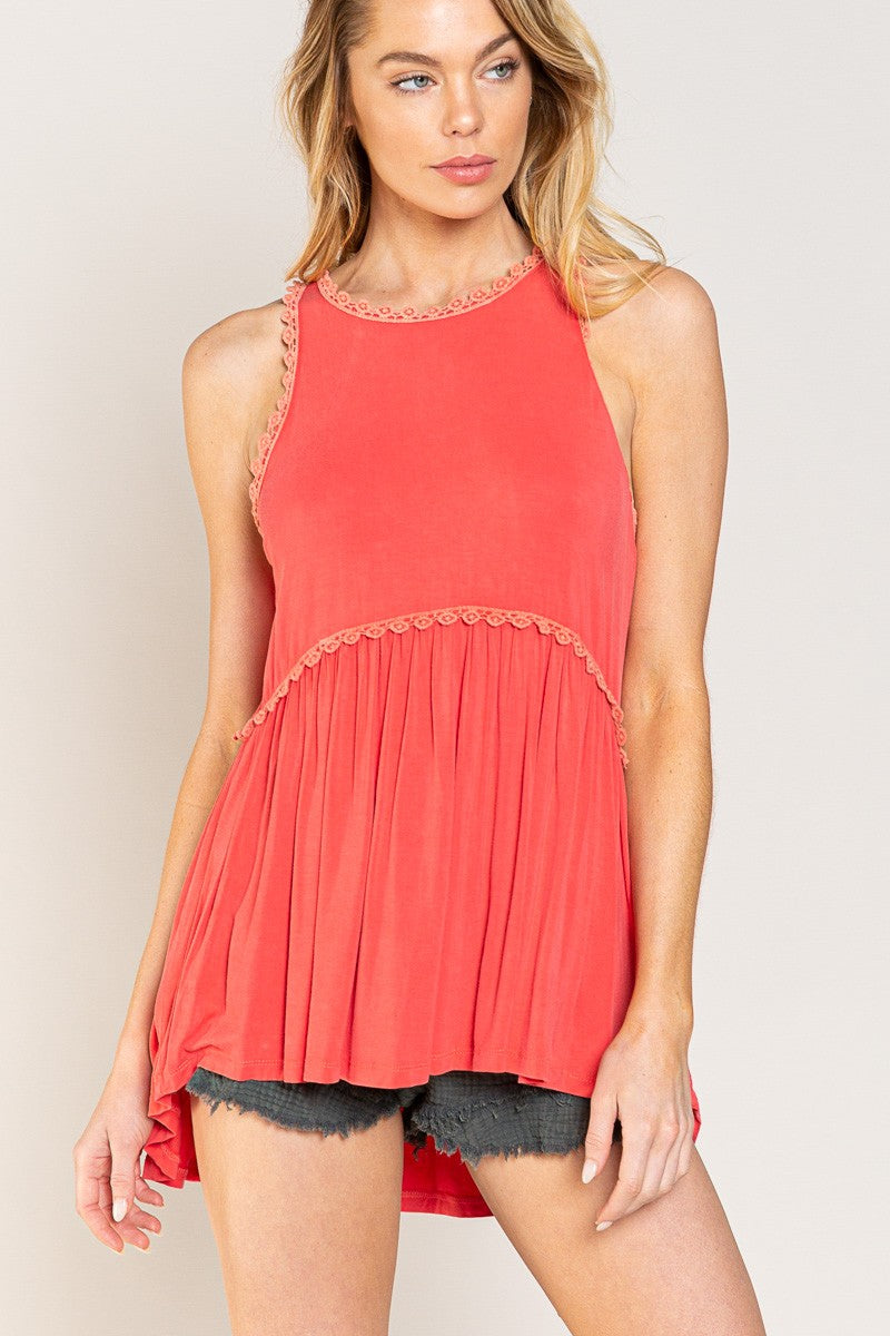 POL Babydoll Sleeveless Back Zipper Hi Lo Knit Top