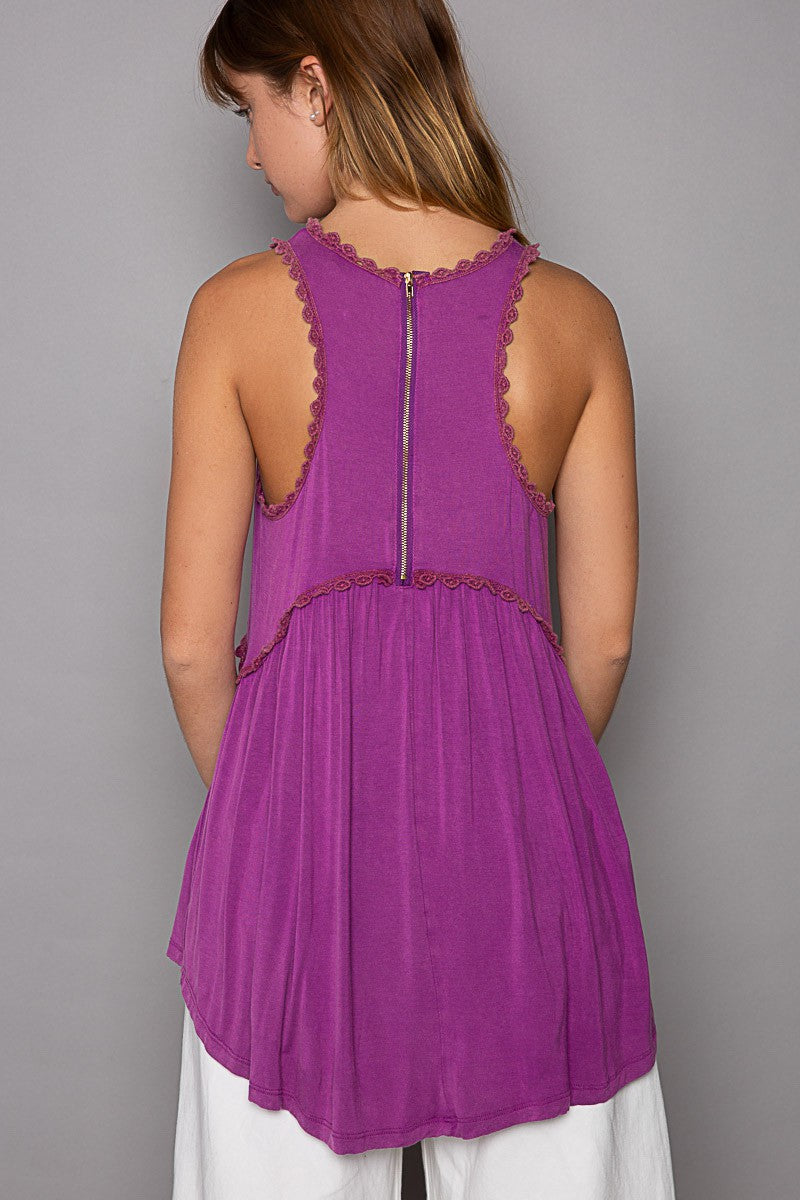 POL Babydoll Sleeveless Back Zipper Hi Lo Knit Top