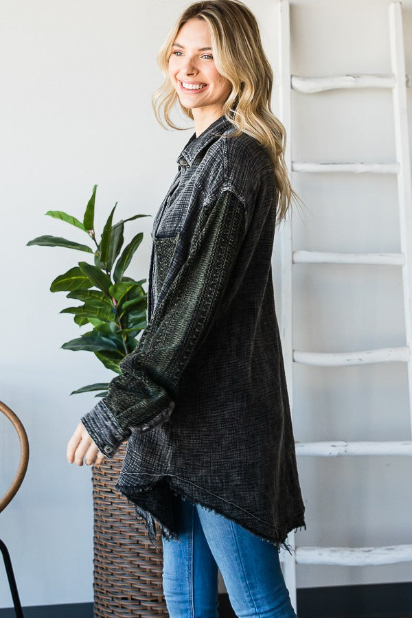 Oli & Hali Mineral Washed Mixed Lace Shirts Jacket