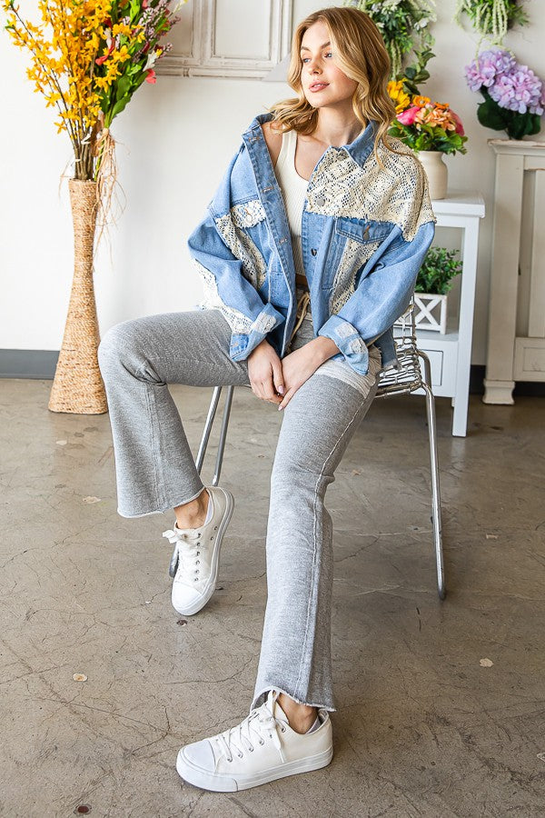 Oli & Hali Crochet Denim Relaxed Fit Jacket Top