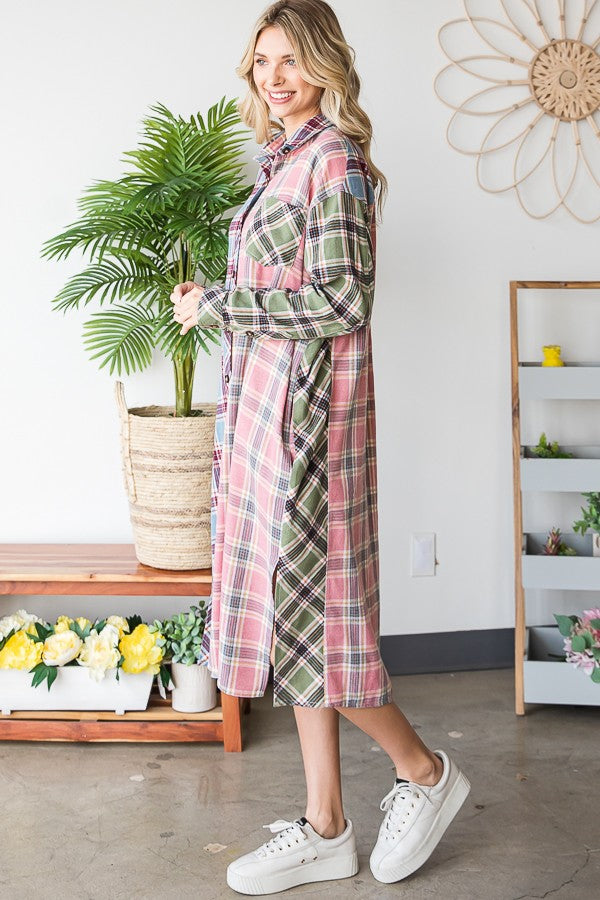 Oli & Hali Mineral Washed Plaid Mix Button Down Jacket