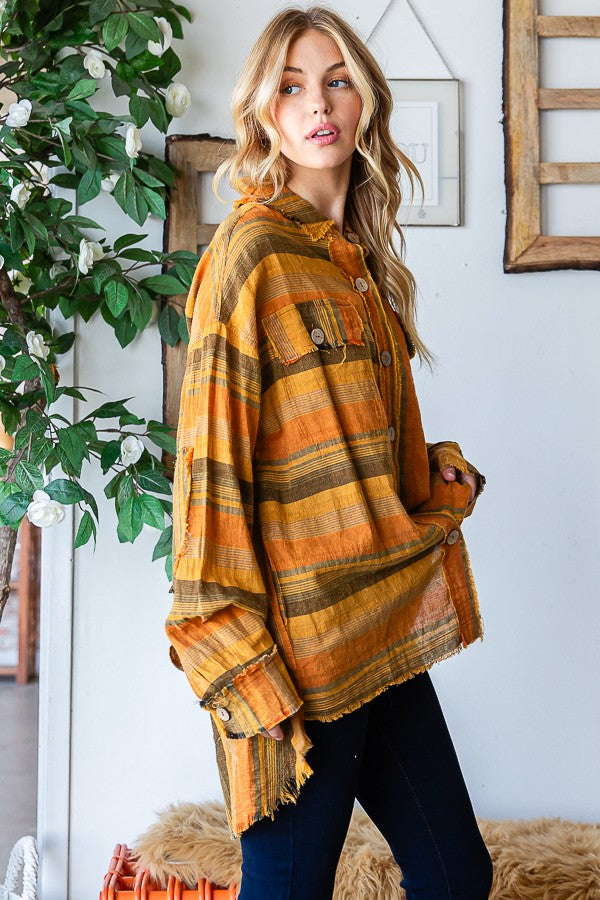 Oli & Hali Mineral Washed Multi Striped Shirts Top