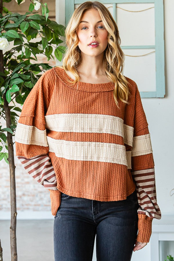 Oli & Hali Fabric Mixed Long Sleeve Top