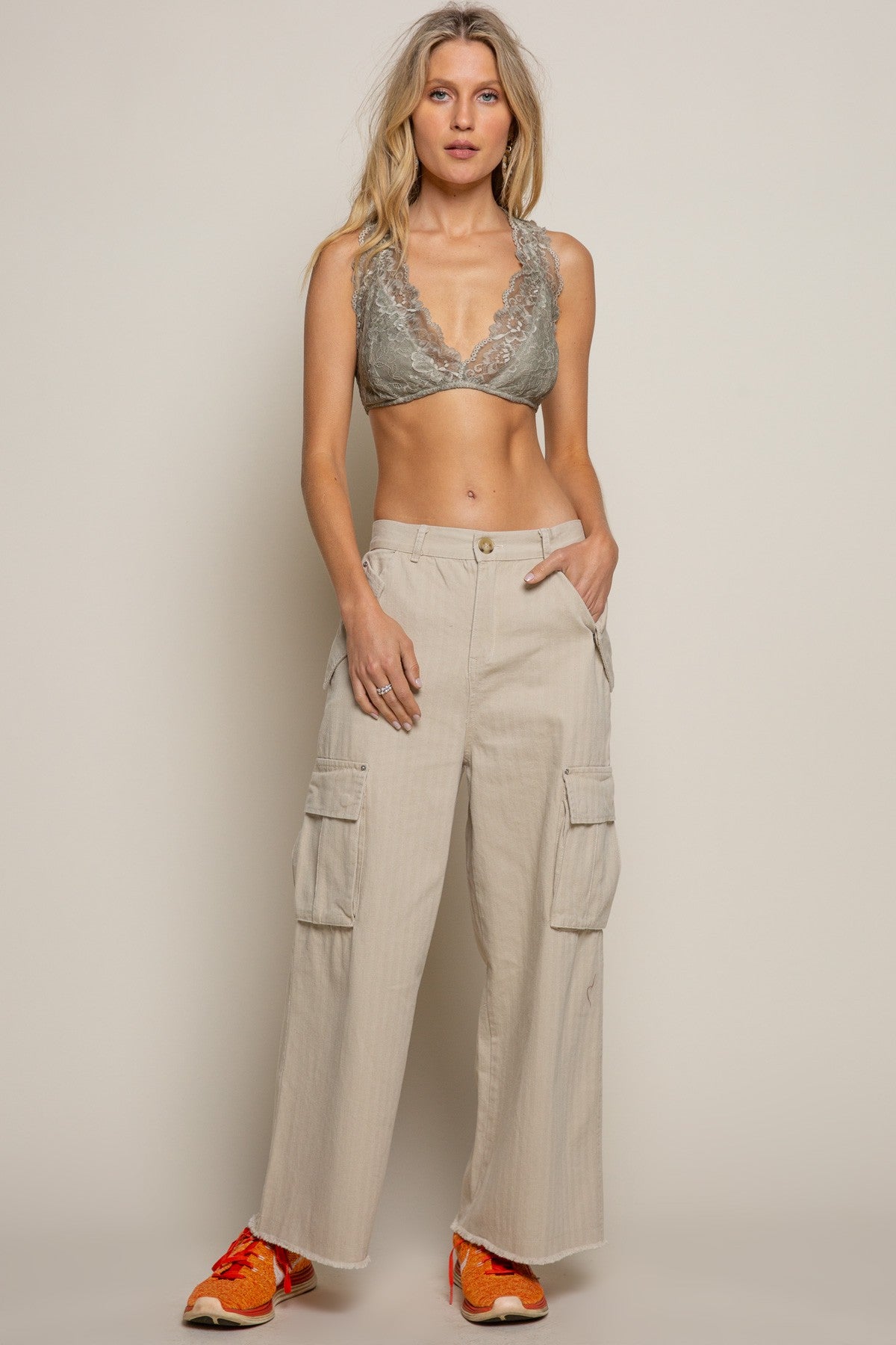 POL Lace Halter Racer Back Strap Bralette Top