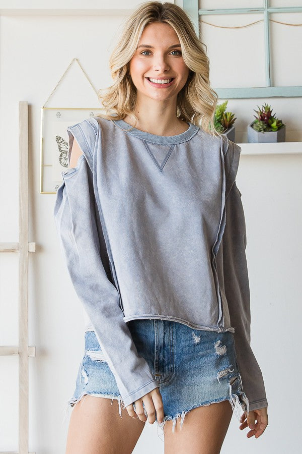 Oli & Hali Mineral Washed Cold Shoulder Top