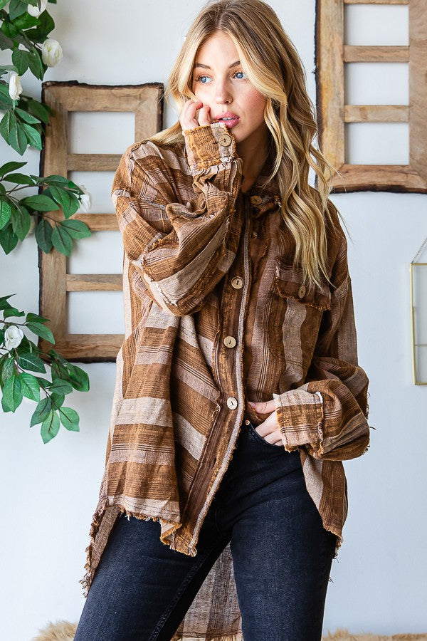 Oli & Hali Mineral Washed Multi Striped Shirts Top