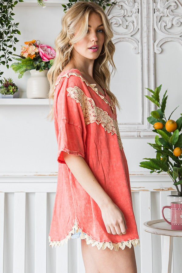 Oli & Hali Crochet V-Neck Tee Top