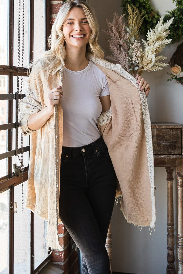 Oli & Hali Mineral Washed Mixed Lace Shirts Jacket