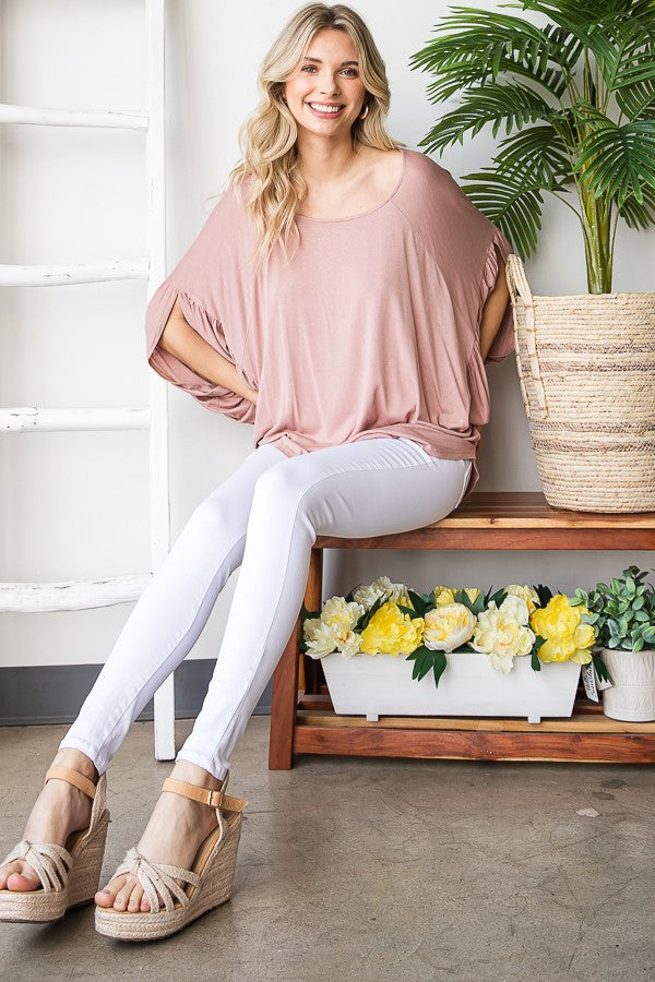 Oli & Hali Viscose Crepe Round Hem Top