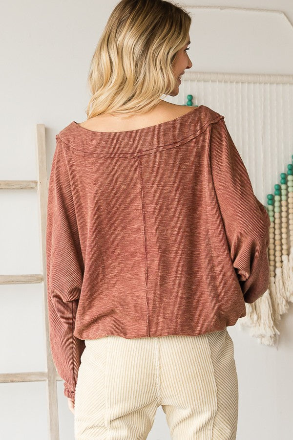Oli & Hali Mineral Washed Dolman Sleeve Ribbed Top