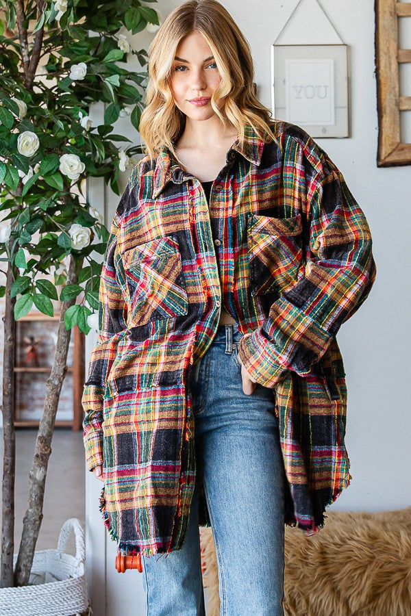 Oli & Hali Mineral Washed Plaid Shirts Jacket