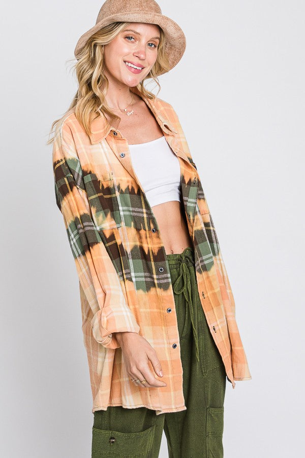Oli & Hali Tiedye Front Pocket Detail Plaids Shirt Top