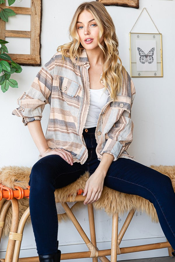 Oli & Hali Mineral Washed Multi Striped Shirts Top