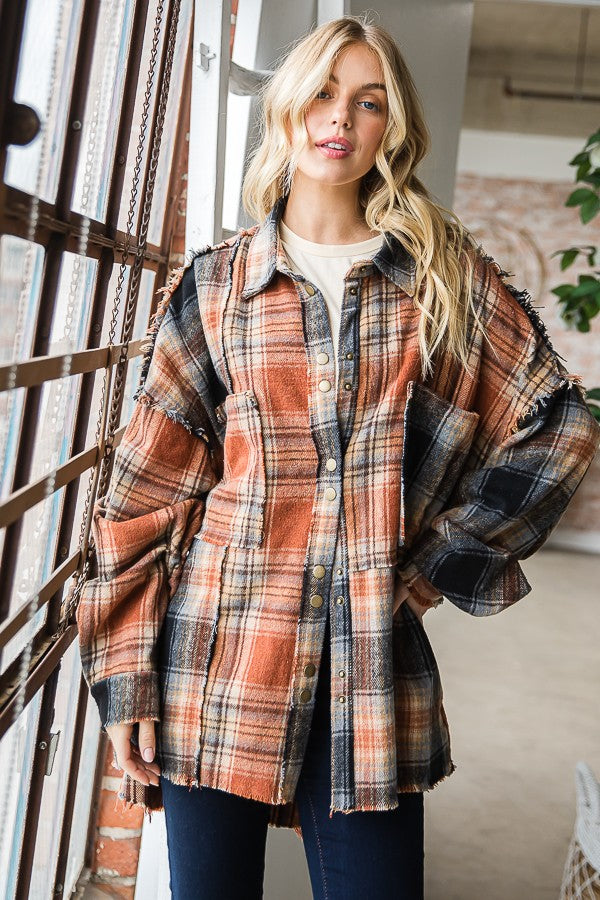 Oli & Hali Mixed Check Plaid Oversize Shirts Jacket