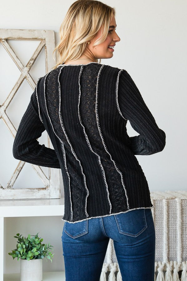 Oli & Hali Washed Piecing Long Sleeve Layering Top