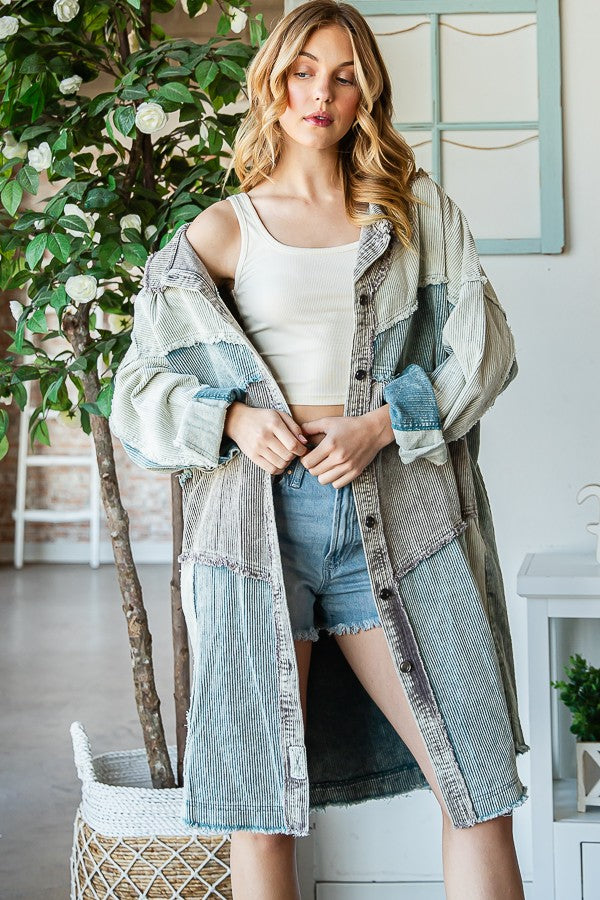 Oli & Hali Washed Colorblocked Oversized Jacket