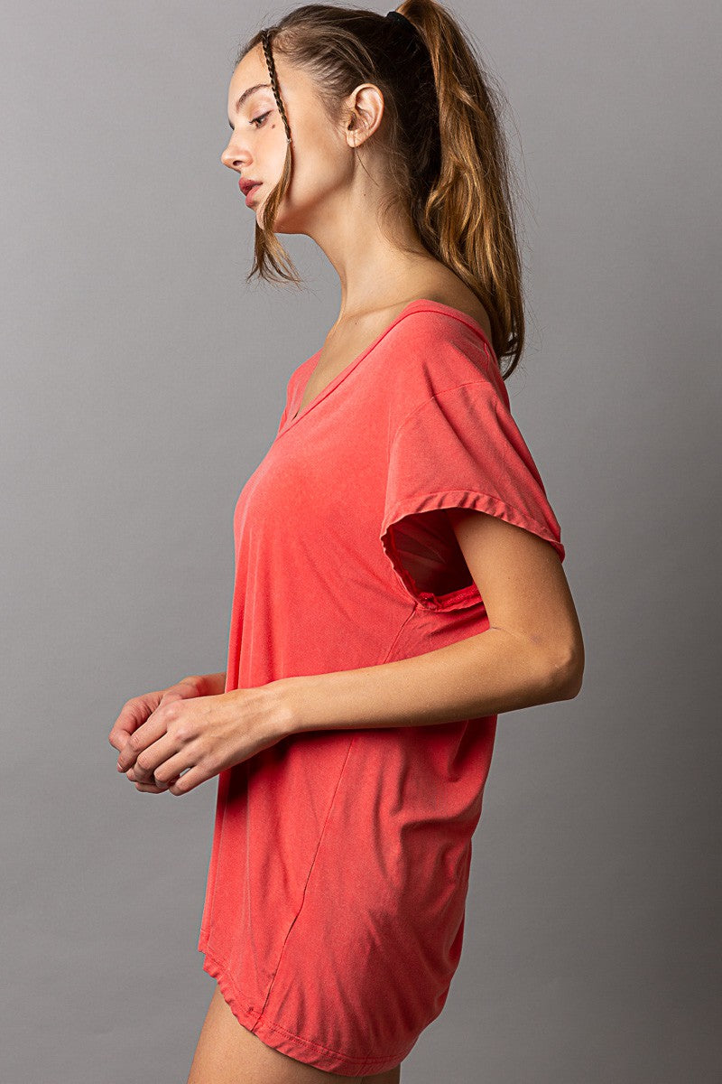 POL Short Sleeve V-Neck Casual Basic Knit Tee Top