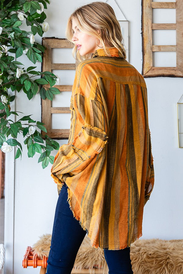 Oli & Hali Mineral Washed Multi Striped Shirts Top