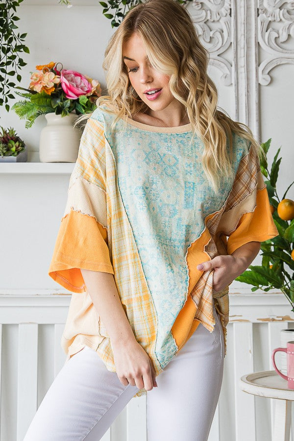 Oli & Hali Striped Sleeve With Wavy Applique Tee Top