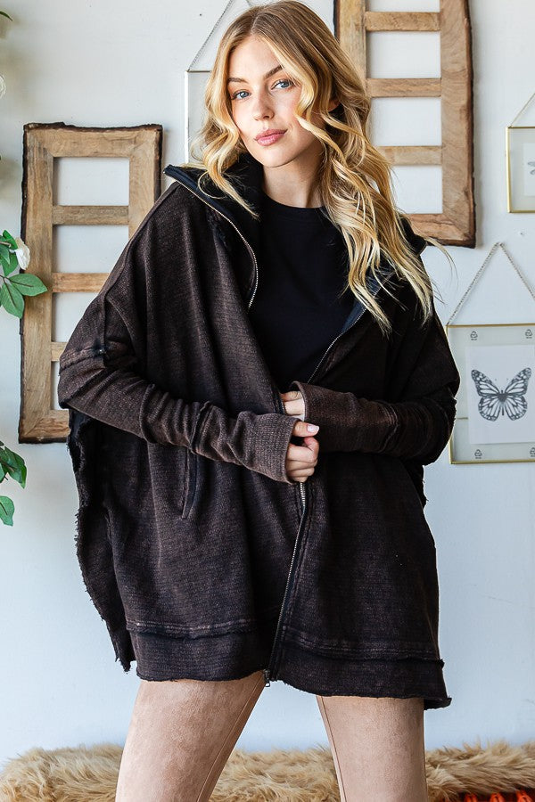 Oli & Hali Washed Turtle Neck Poncho Jacket