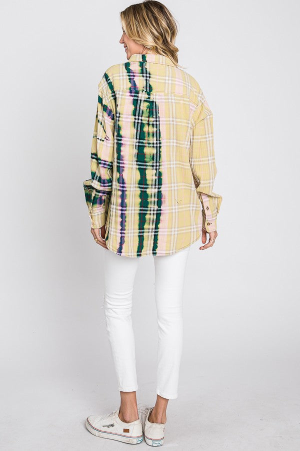Oli & Hali Bleached Detail Front Pocket Plaids Top