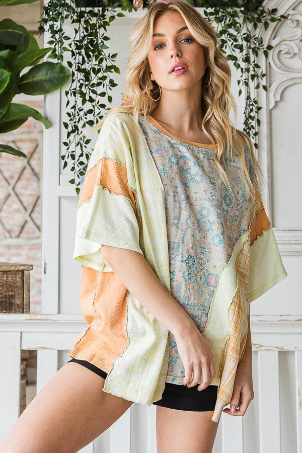 Oli & Hali Striped Sleeve With Wavy Applique Tee Top